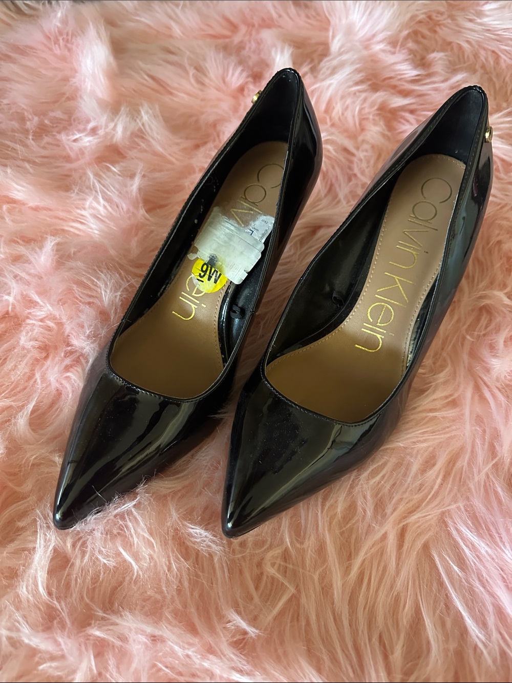 Calvin Klein Glossy Black Pointed-Toe Pumps